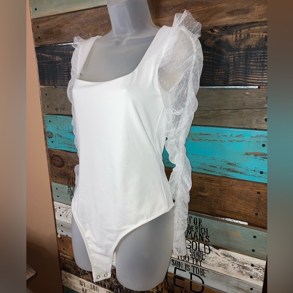 SO Lace sleeve Square neckline Bodysuit M - Picture 6 of 11